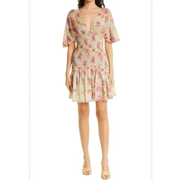 byTiMo FLORAL SMOCKED CHIFFON DRESS IN SUMMER FLOWERS Size XS NWT - Picture 1 of 8